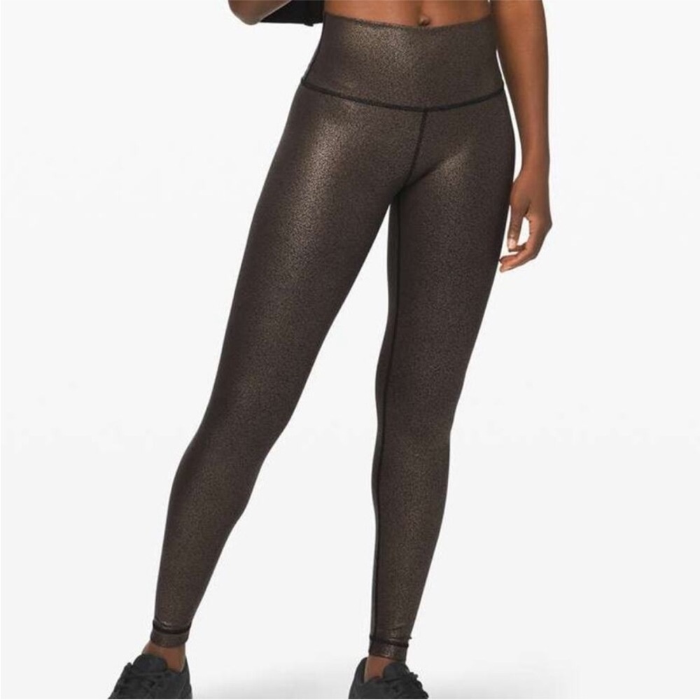 lululemon Wunder Under High Rise Speckled Black Gold 28” Leggings Rare Color
